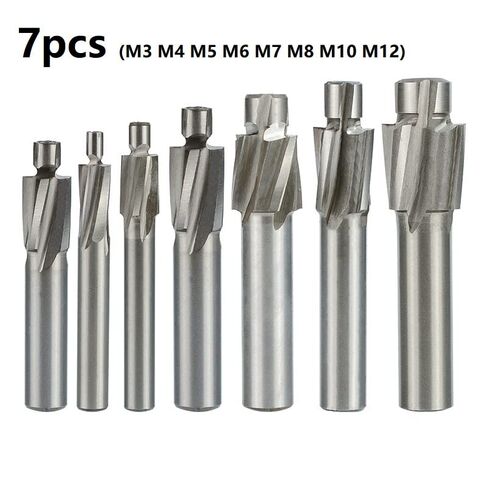 7pcs/Set End Mill Cutter Drill Milling Bits HSS Counterbore M3-M12 Pilot Slotting Tool Countersink Mills Router Bit in Saudi Arabia