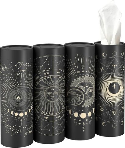 4 Pack Car Tissue Holder with 3-ply Facial Tissues Bulk, Moon Pattern Round Tube Tissue Box for Home Office Bathroom in Kuwait