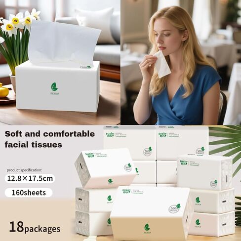 مناديل وجه صغيرة 9000 ورقة من 18 عبوة [ليست في صندوق] 5 طبقات 1800 مناديل ورقية للسفر سميكة للغاية وفائقة النعومة، توفر كميات كبيرة غير معطرة مناديل منزلية ناعمة للمنزل والمكتب والمدرسة in Kuwait