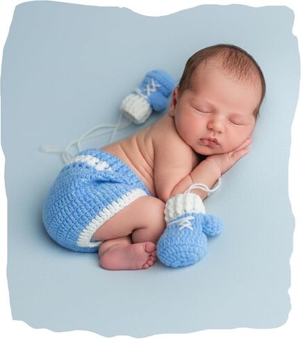 طقم ملابس لحديثي الولادة للأولاد والبنات من الكروشيه لبطل الملاكمة ومجموعة شورتات لتصوير الأطفال من الجنسين in Kuwait