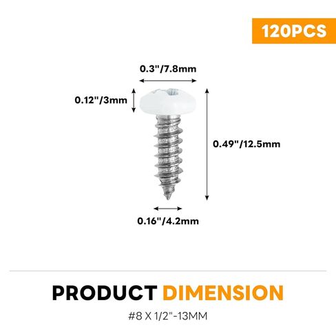 120 قطعة من البراغي البيضاء، #8 × 1/2 بوصة، براغي ذاتية التنصت بيضاء، براغي خشبية بيضاء، براغي خزانة من الفولاذ المقاوم للصدأ برأس صينية بيضاء من فيليبس للخشب، لوحات الحائط، رف الكتب (#8 × 1/2 بوصة) in Kuwait