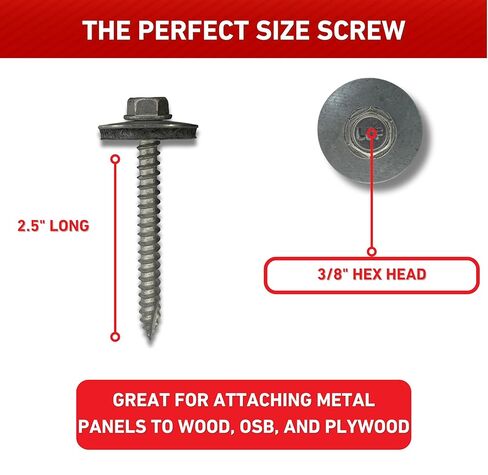 براغي السقف المعدنية EAGLE 1: #14 × 2.5 براغي سقف معدنية كبيرة الحجم (عدد 100)، طرف حاد من النوع 17، غسالة EPDM مقاس 1 بوصة/تتضمن مفك سداسي مغناطيسي مقاس 3/8 بوصة in Kuwait