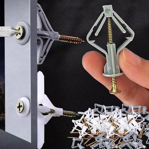 20set Aircraft Butterfly Gypsum Board Expansion Screws Hollow Wall Plasterboard Self-Drilling Plug Pipe Hardware Fixings Kit (White) in Saudi Arabia