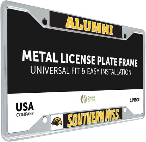 Desert Cactus University of Southern Mississippi Car Accessories USM Golden Eagles Metal License Plate Frame for Front or Rear of Car (Alumni Black) in Saudi Arabia
