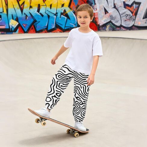 Kids Athletic Pants Abstract Line Print, Casual Sweatpants Jogger with Pockets for Boy Girl 3T in Kuwait