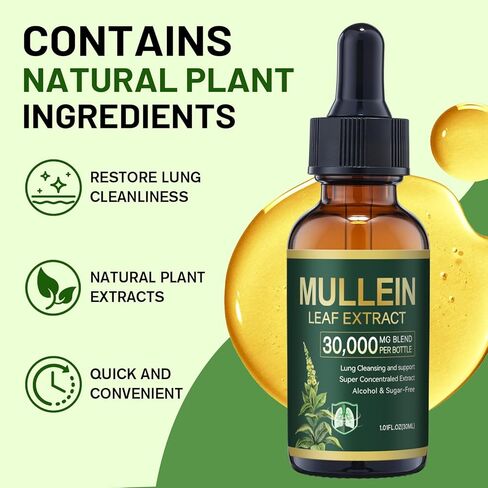 قطرات بيرتا مولين للرئتين، تطهير الرئة - مستخلص أوراق الشجر، مولين قوي لدعم المناعة ودعم الجهاز التنفسي وتنظيف الرئة، مكملات عشبية - 1.01 أونصة سائلة in Kuwait