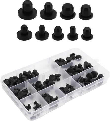 90pcs Silicone Stopper Plugs Set, 9 Sizes Flexible T Type Hole Plugs Versatile Waterproof Silicone Sealing Cap Covers for Pipe Test Tube Round Holes (Black) in Saudi Arabia