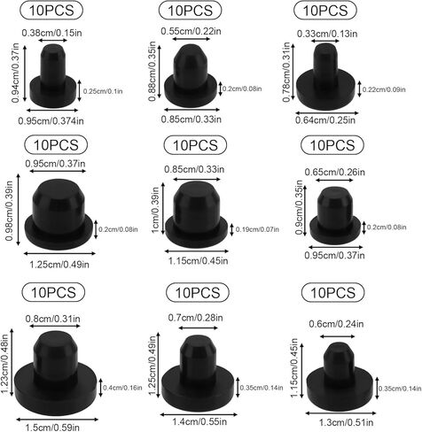 90pcs Silicone Stopper Plugs Set, 9 Sizes Flexible T Type Hole Plugs Versatile Waterproof Silicone Sealing Cap Covers for Pipe Test Tube Round Holes (Black) in Saudi Arabia