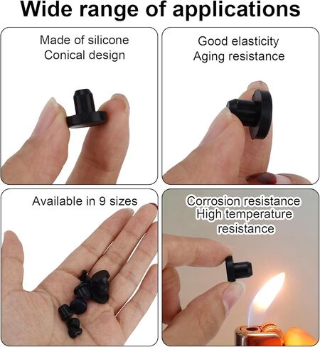 90pcs Silicone Stopper Plugs Set, 9 Sizes Flexible T Type Hole Plugs Versatile Waterproof Silicone Sealing Cap Covers for Pipe Test Tube Round Holes (Black) in Saudi Arabia