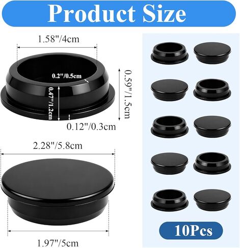 10 Pcs Silicone Rubber Plug for 2 Inch Round Holes, T-Shaped Rubber Stoppers Waterproof Flexible Tube Plugs, Snap-On Bottle Seal Plugs Tube Pipe End Covers Caps Inserts, Black in Saudi Arabia