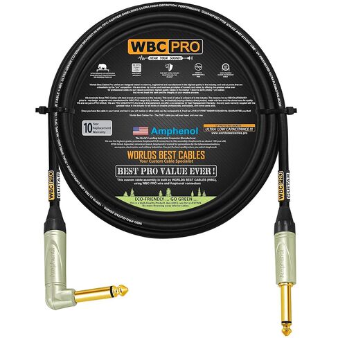 12 Foot - WBC-PRO-Guitar – 20 AWG - Low-Cap (18pF/ft) – Pro-Grade – Graphite-Based - Dual-Shielded Guitar, Bass, Instrument Cable with Amphenol QM2R-AU & QM2P-AU ¼ Inch (6.35mm) Gold TS Connectors in Saudi Arabia