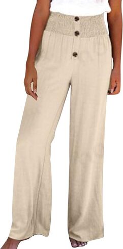 Lmdudan Women Linen Palazzo Pants 2025 Summer Boho Wide Leg High Waist Casual Lounge Pant Beach Travel Vacation Outfits in Saudi Arabia