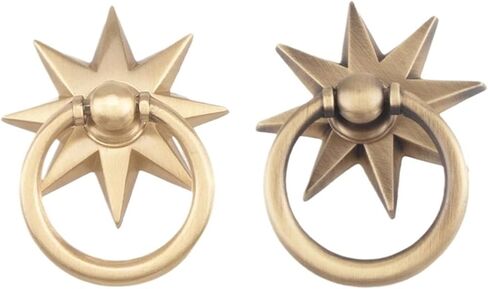 Anise Star Shape Cabinet Antique Brass Handles Ring Pulls Drawer Gold Handle 1Pcs(Gold-Base) in Saudi Arabia