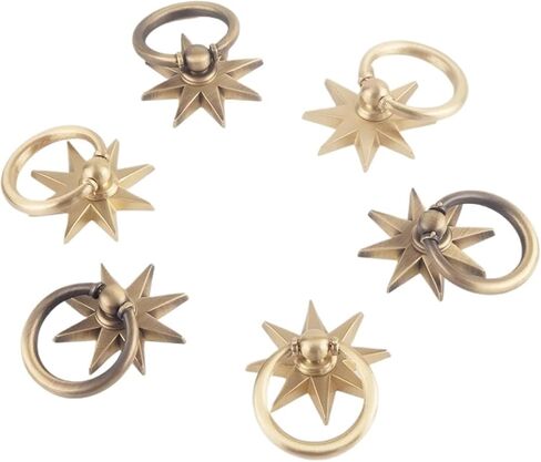Anise Star Shape Cabinet Antique Brass Handles Ring Pulls Drawer Gold Handle 1Pcs(Gold-Base) in Saudi Arabia