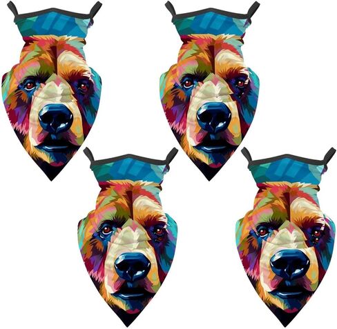 4 Pack Bear Neck Gaiter Face Scarf Cover Sun Protection Balaclava Cloth Bandanas with Ear Loops in Saudi Arabia