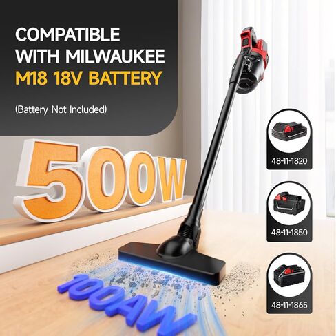 مكنسة كهربائية لاسلكية لبطارية ميلووكي M18 18 فولت، مكنسة كهربائية محمولة بقدرة 500 واط مع فلتر قابل للغسل، مكنسة كهربائية محمولة لسجاد الأرضية وشعر الحيوانات الأليفة من الخشب الصلب (البطارية غير متضمنة) in Kuwait