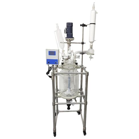 مفاعل زجاجي مغلف INTSUPERMAI 110 فولت 20 لتر، وعاء تفاعل كيميائي مزدوج الطبقة مع شاشة رقمية وإطار دعم، مفاعل مغلف لتقطير تفاعل الكيمياء المعملية in Kuwait
