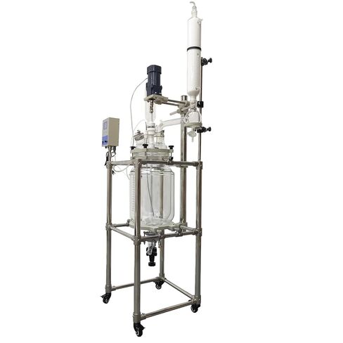 مفاعل زجاجي مغلف INTSUPERMAI 110 فولت 20 لتر، وعاء تفاعل كيميائي مزدوج الطبقة مع شاشة رقمية وإطار دعم، مفاعل مغلف لتقطير تفاعل الكيمياء المعملية in Kuwait