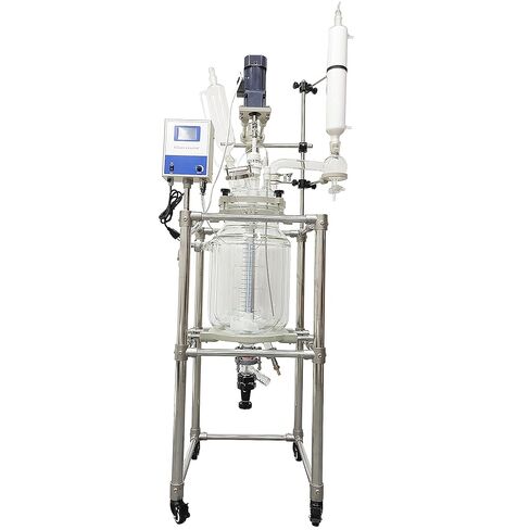 Glass Reactor Chemical Jacketed Glass Reactor Vessel Digital Display Vessel Device Double-Layer Glass Reactor with Support Frame Adjustable Speed for Lab Reaction Distillation 20L 110V in Kuwait