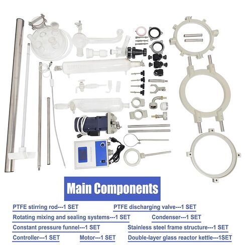 Glass Reactor Chemical Jacketed Glass Reactor Vessel Digital Display Vessel Device Double-Layer Glass Reactor with Support Frame Adjustable Speed for Lab Reaction Distillation 20L 110V in Kuwait