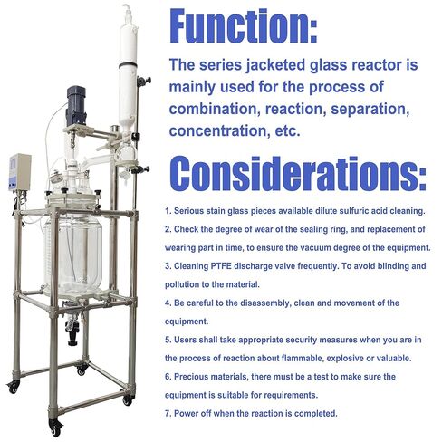 Glass Reactor Chemical Jacketed Glass Reactor Vessel Digital Display Vessel Device Double-Layer Glass Reactor with Support Frame Adjustable Speed for Lab Reaction Distillation 20L 110V in Kuwait