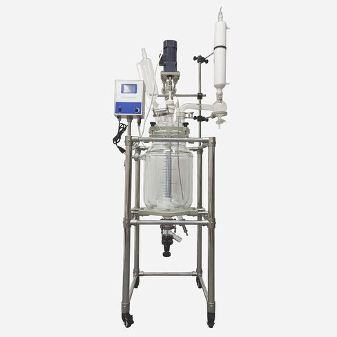 20L Glass Reactor Chemical Lab Jacketed Glass Reactor Vessel Double-Layer Glass Digital Display Vessel for Chemistry Reaction Distillation 110V 120W in Kuwait