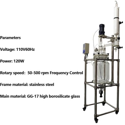 20L Glass Reactor Chemical Lab Jacketed Glass Reactor Vessel Double-Layer Glass Digital Display Vessel for Chemistry Reaction Distillation 110V 120W in Kuwait