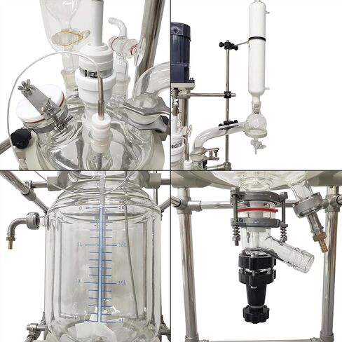 20L Glass Reactor Chemical Lab Jacketed Glass Reactor Vessel Double-Layer Glass Digital Display Vessel for Chemistry Reaction Distillation 110V 120W in Kuwait