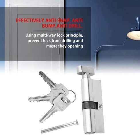 Thumb Turn Euro Cylinder Lock,Lock Cylinder 70mm Aluminum Metal Door Lock Cylinder Home Security Anti-Snap Anti-Drill with 3 Keys Silver Tone Set Tools Door Barrel Lock in Saudi Arabia