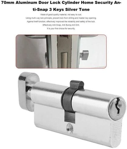 Thumb Turn Euro Cylinder Lock,Lock Cylinder 70mm Aluminum Metal Door Lock Cylinder Home Security Anti-Snap Anti-Drill with 3 Keys Silver Tone Set Tools Door Barrel Lock in Saudi Arabia