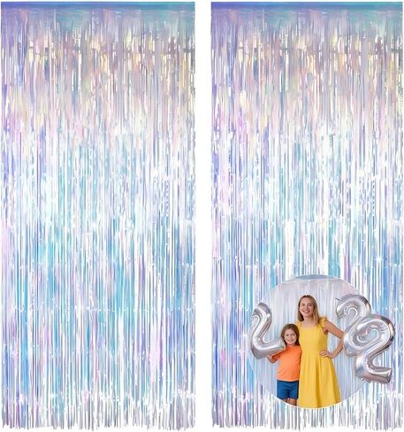 خلفية للحفلات باللون الأخضر القزحي - عبوتين مقاس 3.31 × 6.6 قدم ستارة من رقائق النيون الشفافة المجسمة لعيد الميلاد ديناصور عيد القديس باتريك لكرة القدم ديكورات حفلات عيد الميلاد in Kuwait