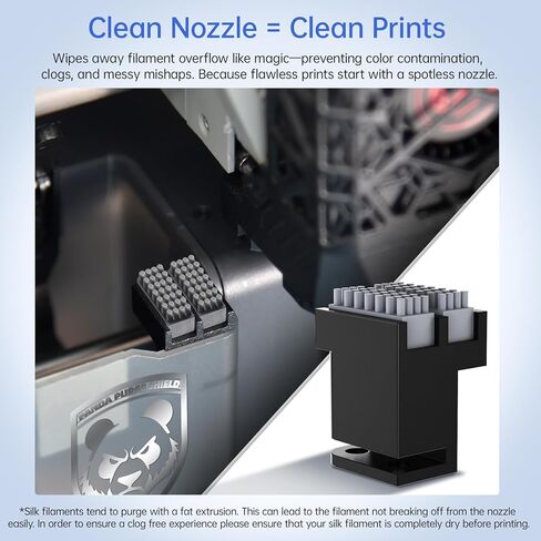 مجموعة فرشاة فوهة الباندا المكونة من قطعتين من BIQU لطابعات Bambu-Lab P1S/P1P/X1C/X1E ثلاثية الأبعاد، قم بتوصيل التشغيل، ترقية رؤوس الفرشاة المزدوجة من السيليكون لتنظيف الشعيرات in Kuwait