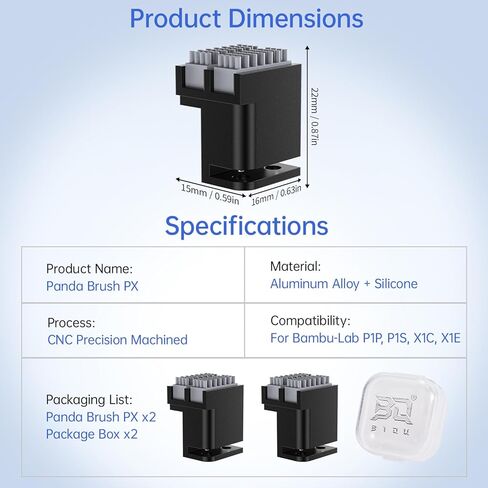 مجموعة فرشاة فوهة الباندا المكونة من قطعتين من BIQU لطابعات Bambu-Lab P1S/P1P/X1C/X1E ثلاثية الأبعاد، قم بتوصيل التشغيل، ترقية رؤوس الفرشاة المزدوجة من السيليكون لتنظيف الشعيرات in Kuwait