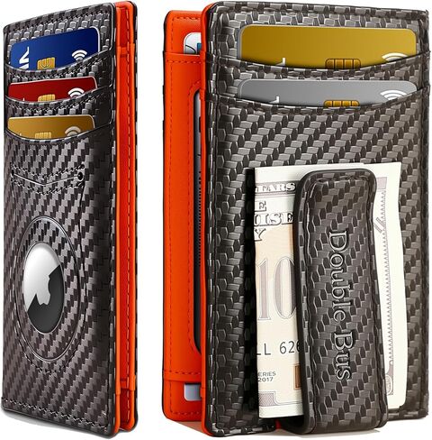 Wallet for Men RFID Blocking Bifold Mens Leather Wallets,Ultra Thin Minimalist Front Pocket Small Compact Mens Slim Wallet,Smart Security Credit Card Holder Elastic Pocket,with Money Clip, 2 ID Window in Saudi Arabia