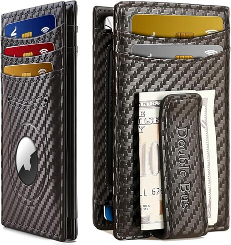 Wallet for Men RFID Blocking Bifold Mens Leather Wallets,Ultra Thin Minimalist Front Pocket Small Compact Mens Slim Wallet,Smart Security Credit Card Holder Elastic Pocket,with Money Clip, 2 ID Window in Saudi Arabia