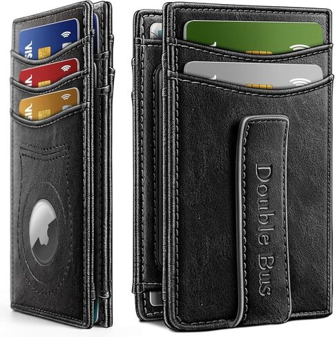 Wallet for Men RFID Blocking Bifold Mens Leather Wallets,Ultra Thin Minimalist Front Pocket Small Compact Mens Slim Wallet,Smart Security Credit Card Holder Elastic Pocket,with Money Clip, 2 ID Window in Saudi Arabia