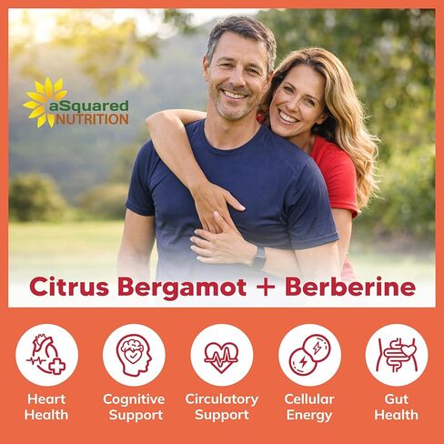 aSquared Nutrition Citrus Bergamot with Berberine Supplement - 1400mg Per Serving Max Strength Complex - 120 Capsules - Supports Cardiovascular Health - Pills Alternative to Gummies & Liquid Drops in Saudi Arabia