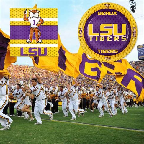 LSU Party for 16! Set includes 16 Appetizer Plates & 16 Party Napkins. Featuring Mike The Tiger for Tailgate, Football Party, Birthday or University events. by Havercamp in Kuwait