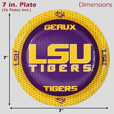 LSU Party for 16! Set includes 16 Appetizer Plates & 16 Party Napkins. Featuring Mike The Tiger for Tailgate, Football Party, Birthday or University events. by Havercamp in Kuwait