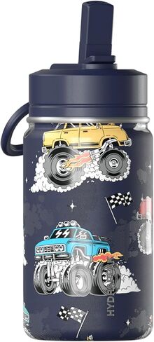 Hydrapeak Mini 14oz Fun Sticker Print Water Bottle with Straw Lid, Stainless Steel Double Wall Insulated Water Bottle, Leak-Proof and Spill-Proof Water Bottle, Monster Truck-Navy in Saudi Arabia