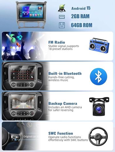 [2/64G] راديو CarPlay لاسلكي لسيارة Chevy Silverado GMC Sierra 2014-2018 مع Android Auto، Android 13 Car Stereo 10.1 بوصة شاشة تعمل باللمس راديو السيارة GPS بلوتوث HiFi WiFi FM SWC+AHD كاميرا احتياطية وميكروفون in Kuwait