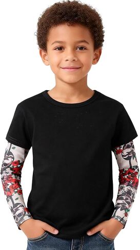 تي شيرت بأكمام وشم للأطفال من ماجيك بارك، بلوزة وشم للأطفال والبنات والصبيان، ملابس للعطلات in Kuwait