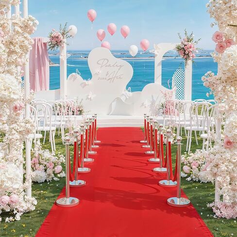 Stainless Steel Crowd Control Stanchion Posts – 12 Pack Fence Barrier with 10 Crimson Soft Ropes & 26FT Red Carpet – Silver Finish – 12 Pieces in Kuwait