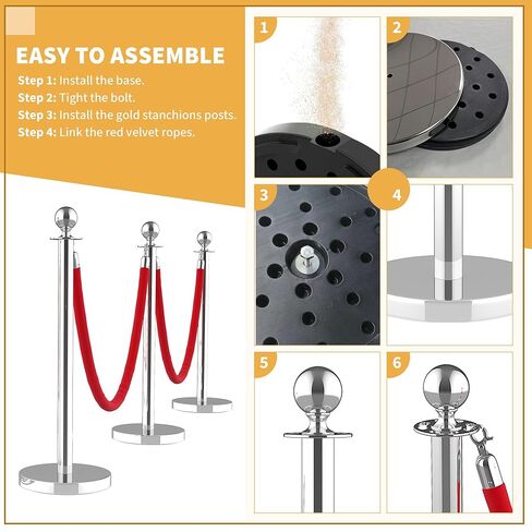 Stainless Steel Crowd Control Stanchion Posts – 12 Pack Fence Barrier with 10 Crimson Soft Ropes & 26FT Red Carpet – Silver Finish – 12 Pieces in Kuwait