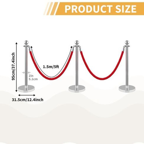 Stainless Steel Crowd Control Stanchion Posts – 12 Pack Fence Barrier with 10 Crimson Soft Ropes & 26FT Red Carpet – Silver Finish – 12 Pieces in Kuwait