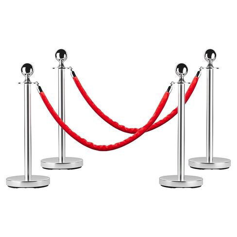 Silver Stainless Steel Stanchion Posts,5 FT Red Carpet Ropes,Quick Setup Crowd Control Barriers for Events, Weddings, Hotels, Exhibitions - 6 Pack in Kuwait