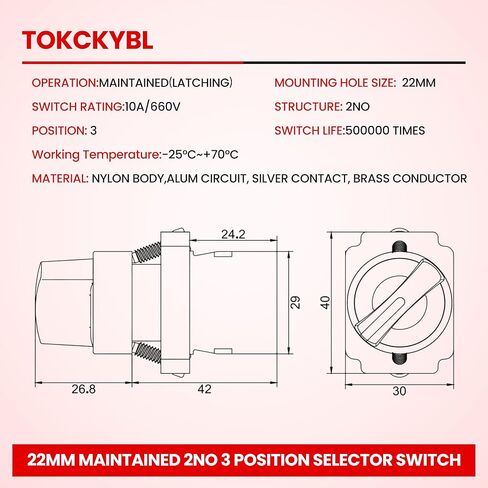 (Pack of 2) 22mm 3 Position Maintained Selector Switch, 2NO 660V 10A Industrial Grade Metal Switch with IP65 [Model XB2-20X/31] in Kuwait