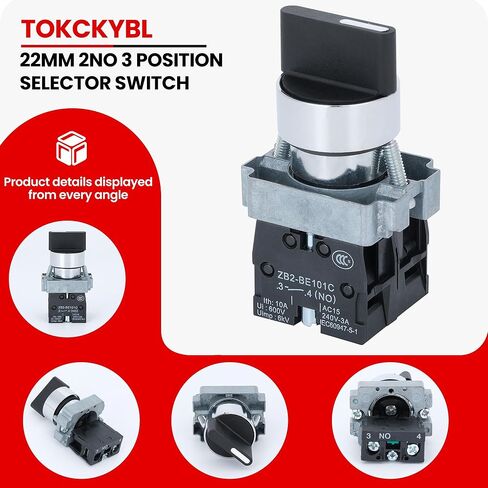 (Pack of 2) 22mm 3 Position Maintained Selector Switch, 2NO 660V 10A Industrial Grade Metal Switch with IP65 [Model XB2-20X/31] in Kuwait
