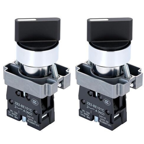 (عبوة من 2) مفتاح اختيار يتم الحفاظ عليه بـ 3 أوضاع مقاس 22 مم، 2NO 660V 10A مفتاح معدني من الدرجة الصناعية مع IP65 [موديل XB2-20X/31] in Kuwait