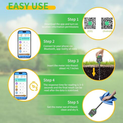 Soil Moisture Meter for Plants, 8-in-1 Soil pH Meter Moisture, Light, pH, EC, Fertility, Salt, Temp, Air Humidity, Soil pH Test Kit Great for Garden, Lawn, Farm, Indoor & Outdoor Use in Kuwait